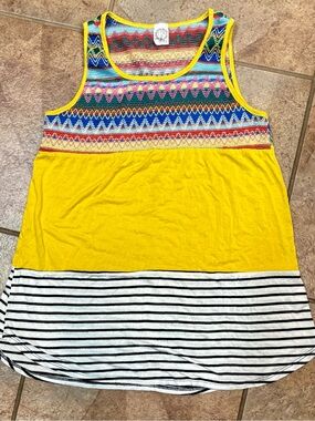 Sun n Moon Yellow BoHo Multicolor Striped Tank Top